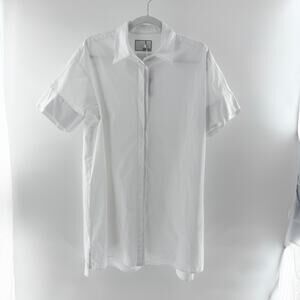 We-ar4 Cotton Blend Short Sleeve Oversized Button-Up Long Shirt White Medium